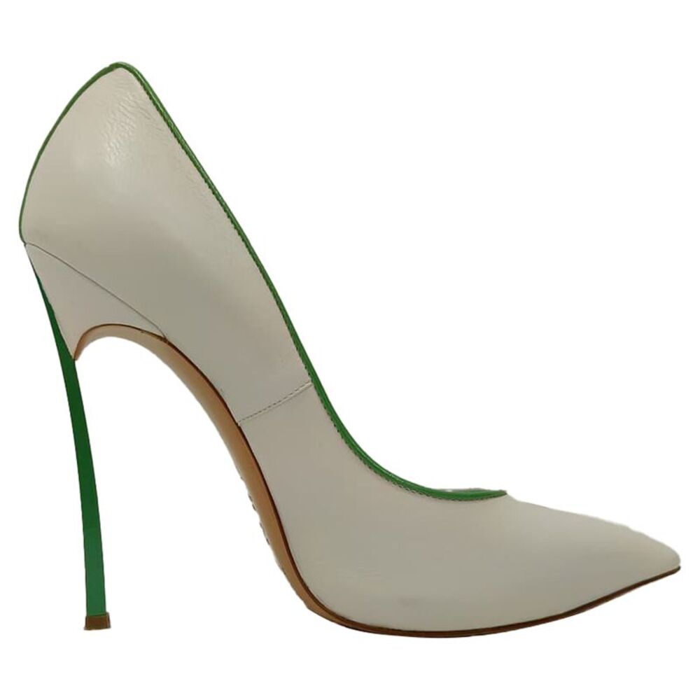 Casadei Blade Heel Pumps in White Calfskin Leather